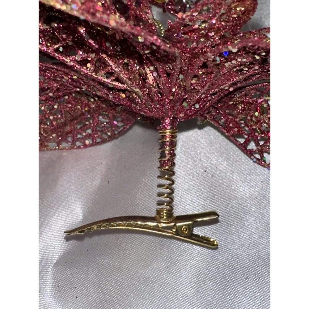 Vtg Pier One Gold Poinsettia Clip On Ornament Embellished Glitter Vintage NEW